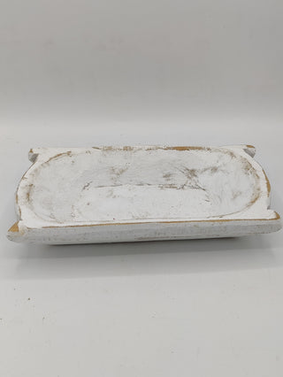 Wood Dough Bowl - Medium Oval with Handles White Wash