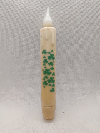 6 Inch LED Timer Taper With Stencil Art -Clovers